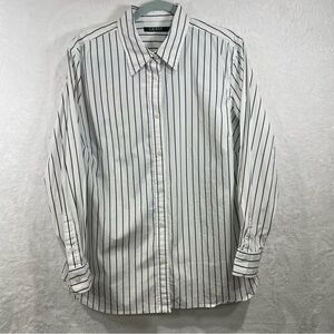 Lauren Ralph Lauren White and Black Striped Button Down Cotton Shirt size 2x EUC